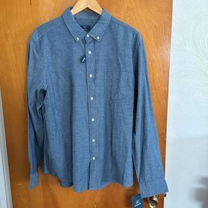 Poplin Dress Shirt Mens Large Blue Lightweight